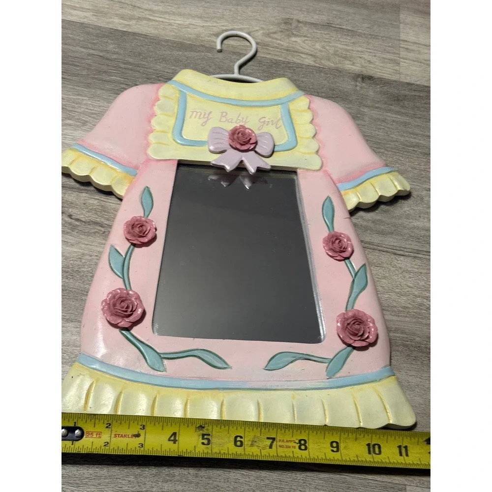 My Baby Girl Dress Shaped Mirror‎ Pink Yellow Blue Roses Nursery Decor